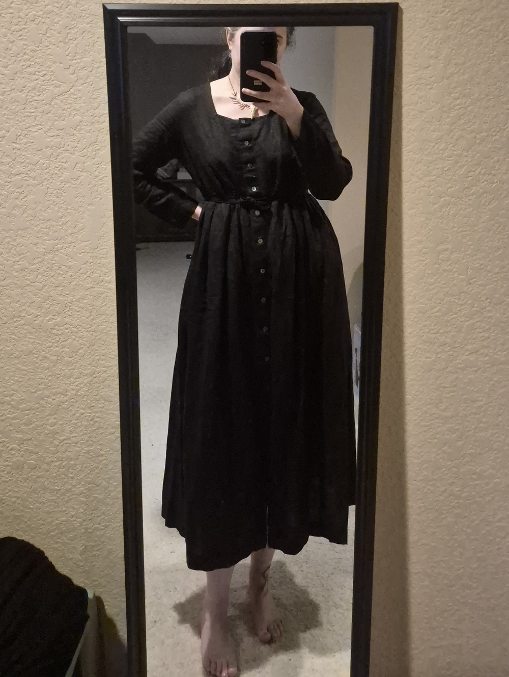 Not Perfect Linen "Mama Maxi" Dress In Black Linen, Size Large - Picture 10 of 10